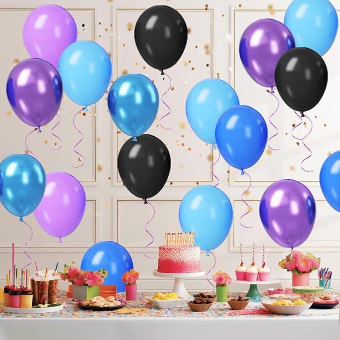 Paready Purple Blue Balloons Set, 50pcs 12 Inch Metallic Blue Purple Latex Balloons Helium For Boys Birthday Space Theme Party Decorations