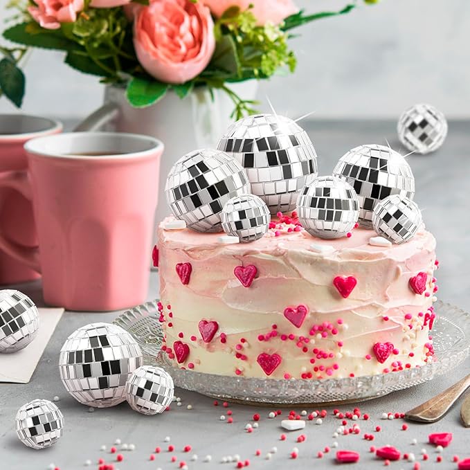 30 PCS Disco Balls Cake Decoration, Small Silver Reflective Mirror Ball Disco Table Decor 70s Disco Themed Party Supplies for Festive, 4 Sizes