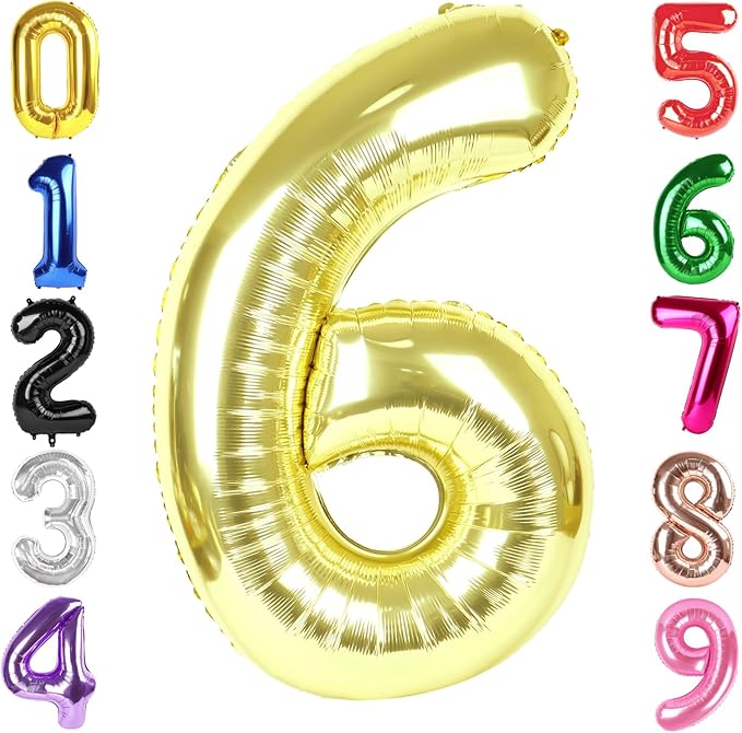 40 Inch Champagne Gold Number 6 Balloon, Giant 6 Number Balloons for 6th Birthday Decorations, Party Supplies for Baby Boy Girl, Champagne Gold Party Decor