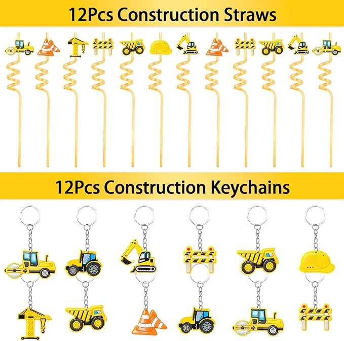 Construction Party Favors Pack - For 12Guests, Construction Birthday Party Decorations Supplies, Construction Theme Toys for Goodie Bag Stuffer, Pinata Filler Gifts