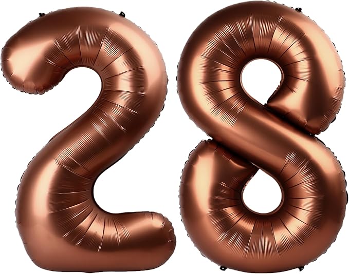 40 Inch Dark Brown Balloon Number 28,Chocolate Jumbo Mylar Foil Helium Balloon for 28th Digital Balloons for Birthday Party,Wedding Anniversary Party Decorations