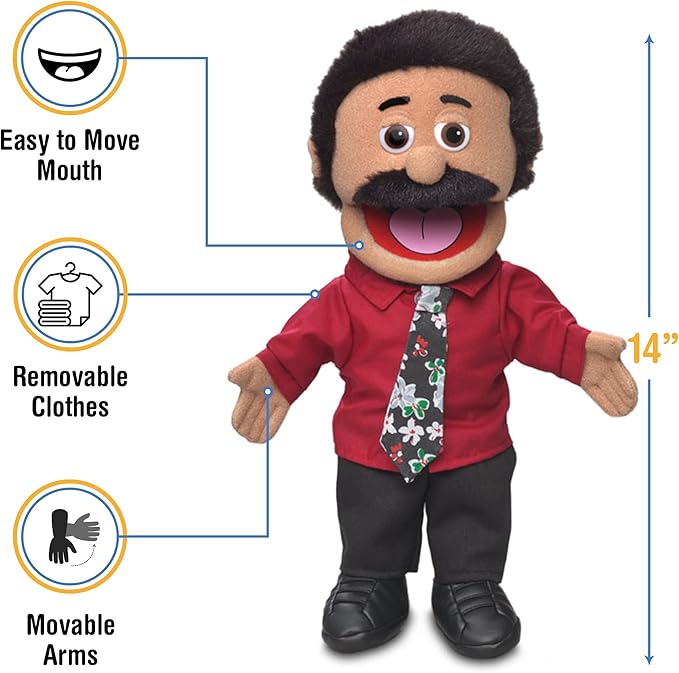 14" Carlos, Hispanic Dad/Businessman, Hand Puppet