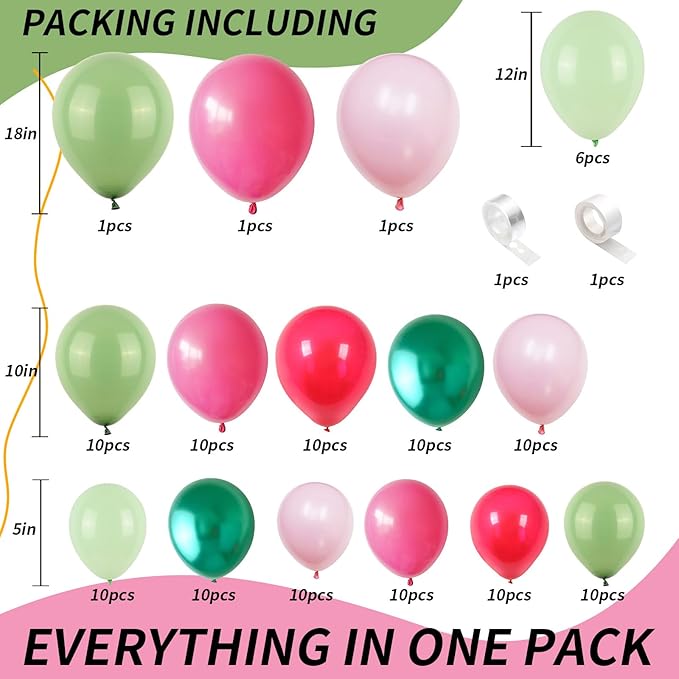 Pink Flamingo Balloons Garland Arch Kit Tropical Balloons with Olive Green Pastel Pink Red Chrome Green Hot Pink Latex Balloon for Summer Beach Hawaii Party Birthday Luau Aloha Decoration