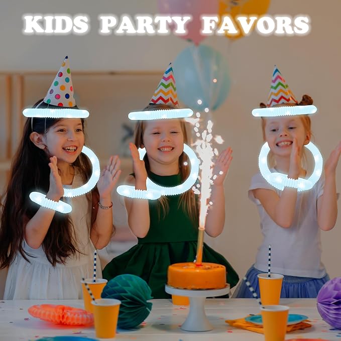 24 PCS White Glow Sticks Party Favors for Kids, LED Light Up Necklaces Bracelets Accessories for Toddlers, Glow Birthday Valentines Day Mardi Gras Party Supplies Decorations for Boys Girls