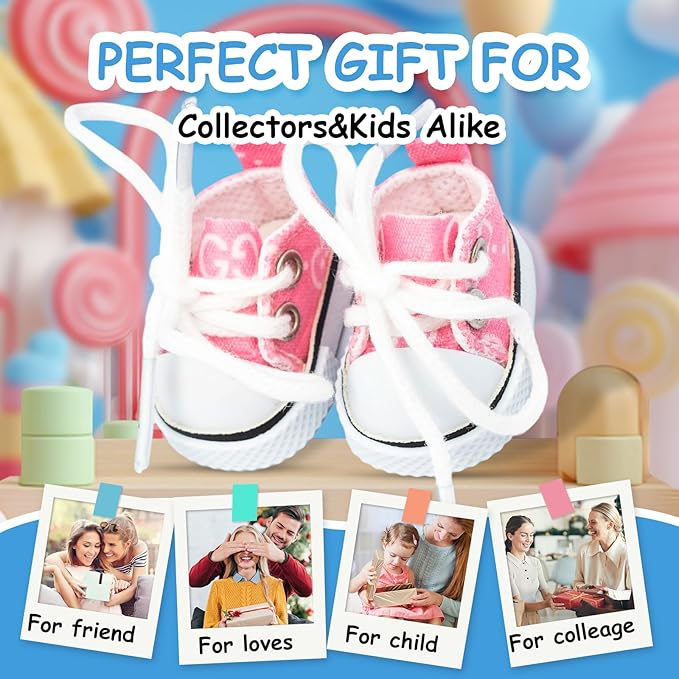 Mini Doll Shoes, 1 Pair Cute Lace Up Canvas Sneakers Compatible for 17cm/15cm Doll Shoes Toy Outfit Accessories Easter Gifts(Pink)