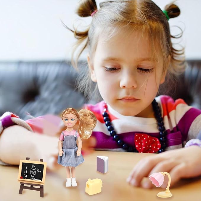 ONEST 34 Pieces Doll House School Supplies Mini School Accessories Dollhouse Toy Home Miniature Model DIY Doll Accessories