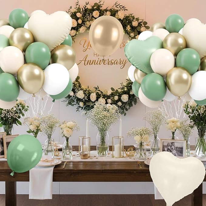 Sage green Gold Balloons, 12inch Sage green Sand White Metallic Gold Confetti Balloons with Star Foil Balloon for Netural Boho Birthday Wedding Bridal Engagement Party Decorations