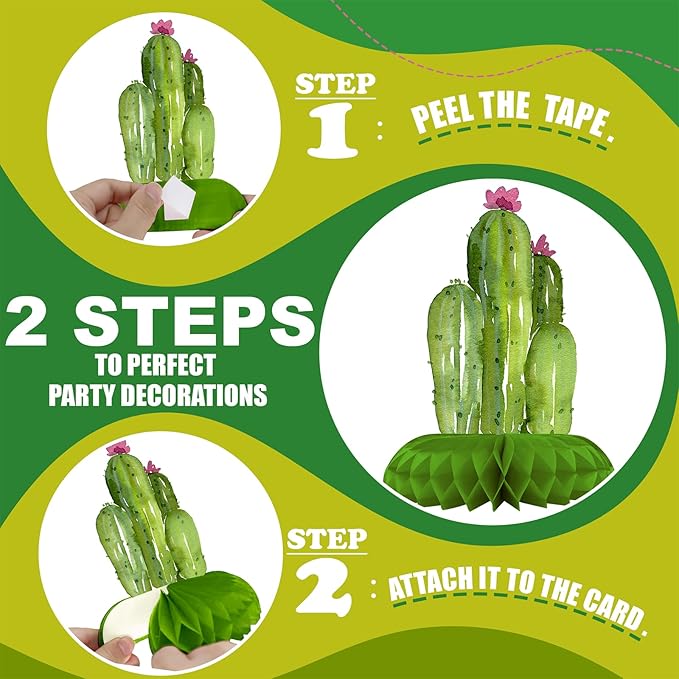 12 Pack Cactus Table Decorations - Cactus Party Decorations for Kids' Birthday and Baby Shower - Cactus Table Toppers