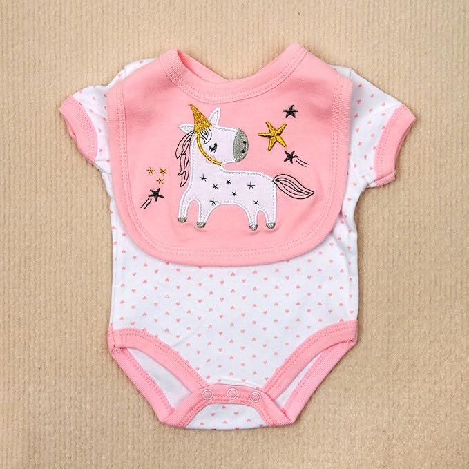 Reborn Baby Doll Clothes 18 Inch Girl 5Pcs Pink 17-22 Inch Baby Doll Clothes Bodysuits + Hat and Bib Reborn Doll Outfits Baby Dolls Accessories