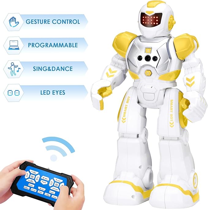 KingsDragon Robots Toy for Kids, RC Gesture Sensing Toy, Interactive Walking Singing Dancing Robot Birthday Presents for Boys Girls Age 6 7 8 9 Years Old,Yellow
