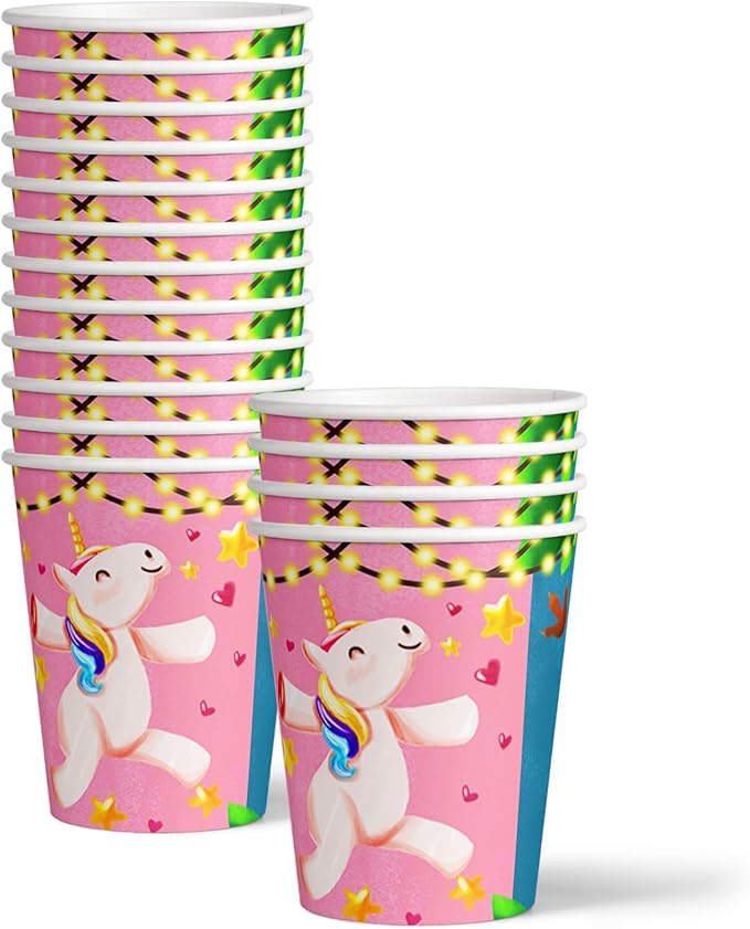Unicorns & Dinos Joint Birthday Party Supplies Set Plates Napkins Cups Tableware Kit for 16