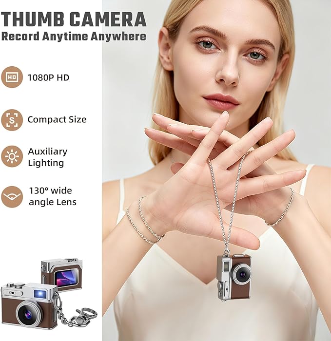 1080P HD Tiny Retro Keychain Digital Camera, with 32GB SD Card & OTG Adapter & Card Reader, 0.96" Screen Vintage Compact Micro Pocket Camera for Travel, Concert, Study Recording - (Blue)