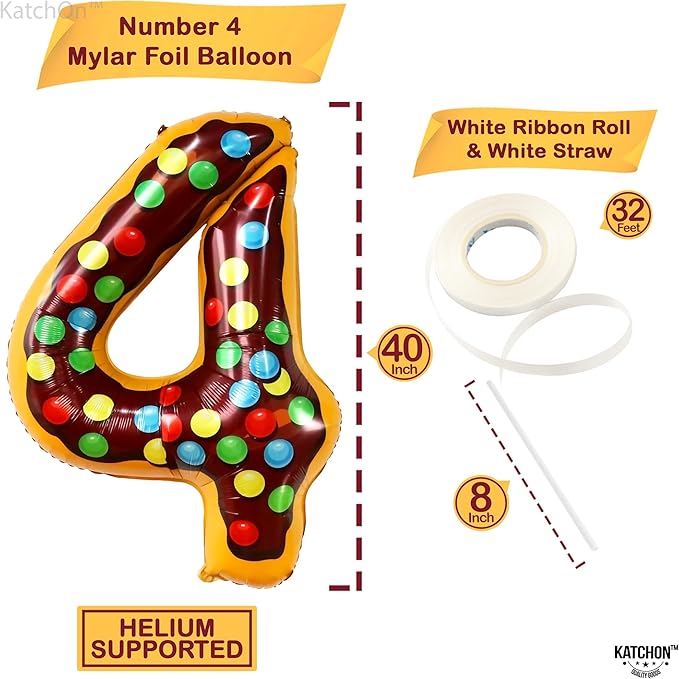 KatchOn, Giant Number 4 Balloon - 40 Inch, Donut | Birthday Decorations for Boys & Girls | 4 Balloon Number for 4th Anniversary Decorations | Donut Birthday Party Decoration