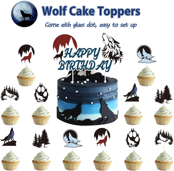 Wolf Birthday Party Decorations, Wolf Party Supplies with Happy Birthday Banner, Wolves Garland Sign, Cake Toppers, Latex Balloons for Kids Boys Girls Animals Wolf Theme Party Decors