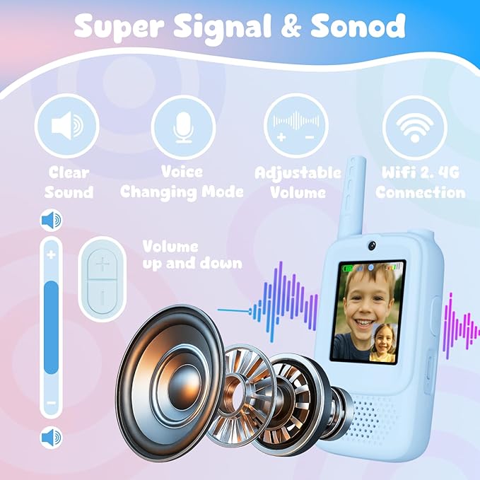 Video Walkie Talkie Toys for Age 3-12 Boys, 2 Pack Rechargeable Walkie Talkies with Screen, Christmas Birthday Gifts for Boys Kids Indoor Outdoor Camping (Blue)
