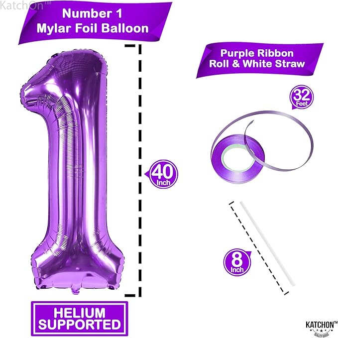 KatchOn, Purple 1 Balloon Number for First Birthday - 40 Inch | Number 1 Balloons for 1st Birthday | 1 Balloons for 1st Decorations | Purple Number One Balloon For Happy Anniversary Decorations