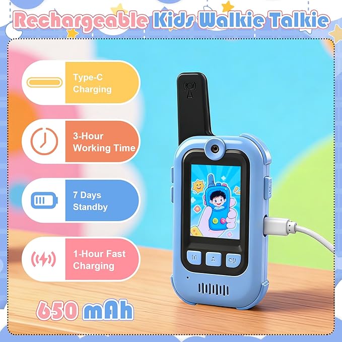 Video Walkie Talkies for Kids 2 Pack, Upgraded Rechargeable Kids Walkie Talkie with HD Camera, Long Range Face Time Walkie Talkies for Boys & Girls, Electronic Gifts for Camping & Indoor Outdoor Games