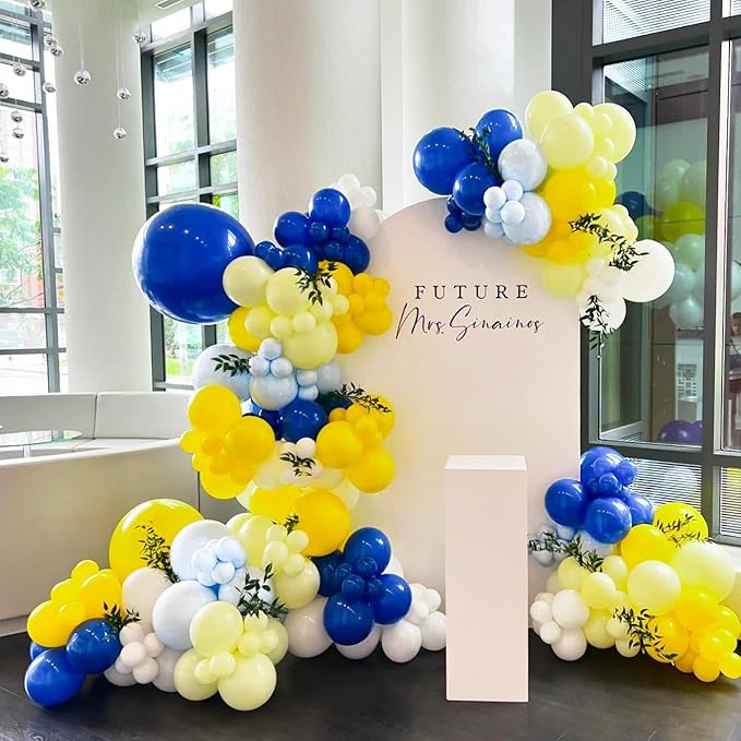 Blue and Yellow Balloons, 60pcs 12 Inch Royal Blue Yellow White Balloon with Confetti Balloons for Wedding Graduation Baby Shower Birthday Party Decorations