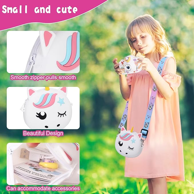 Kids Camera, Christmas Birthday Gifts for Children Age 3-8, HD Digital Video Cameras for Children, Portable Toy for 3 4 5 6 7 8 Year Old Kid with 32GB SD Card and Cute Children's Camera Bag (White)