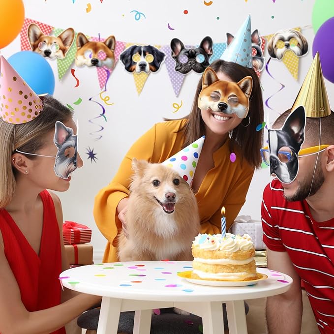 Zhanmai 12 Pcs Dog Party Masks for Kid Funny Soft Animal Masks Puppy Themed Decoration for Pet Costume