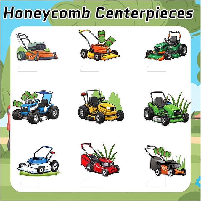9 Pcs Lawn Mower Honeycomb Centerpieces Lawn Mower Table Decorations Lawnmower Party Decorations for Lawn Mower Birthday Party Supplies