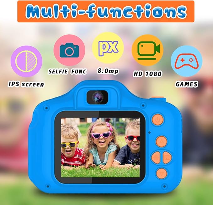 Seckton Kids Selfie Camera for Boys Age 3-9 Navy Blue & Digital Video Cameras with Flash for Kids 6-10, Portable Camera Toy 3 4 5 6 7 8 9 10 Year Old Boys Girls Black