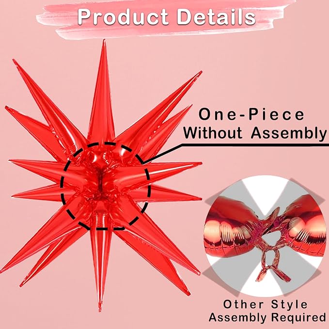 20 Pcs Star Balloons 27”22”Explosion Foil Balloon- 12 Point Red Spike Balloons and Four Pointed Star Balloon for Party Supplies Christmas Birthday Wedding Photo Booth (Red)