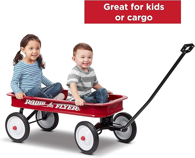 Radio Flyer Classic Red Wagon, for Kids 1.5+, All-Steel Body with No-Scratch Edges, 10” Rubber Tires Extra-Long Handle Folds Under Controlled Turning Radius 200 lb Capacity Wagon for Kids or Cargo