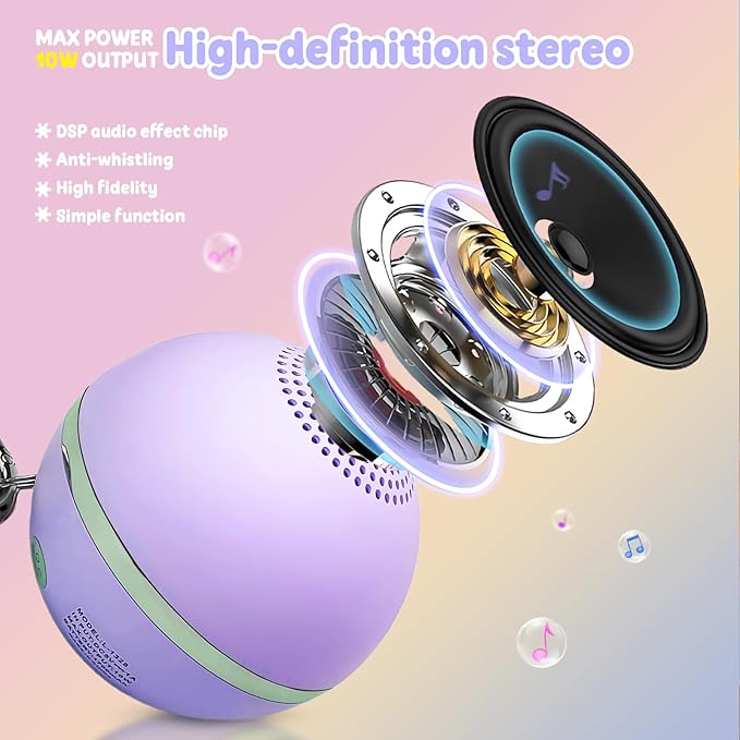 Mini Karaoke Machine for Kids Gifts,3 4 5 6 7 8 9 10 11 12+ Years Old Girl Boy Birthday Gifts Party Singing Toys,Portable Bluetooth Speaker with 2 Wireless Microphone for Teens,Simple Button (Purple)