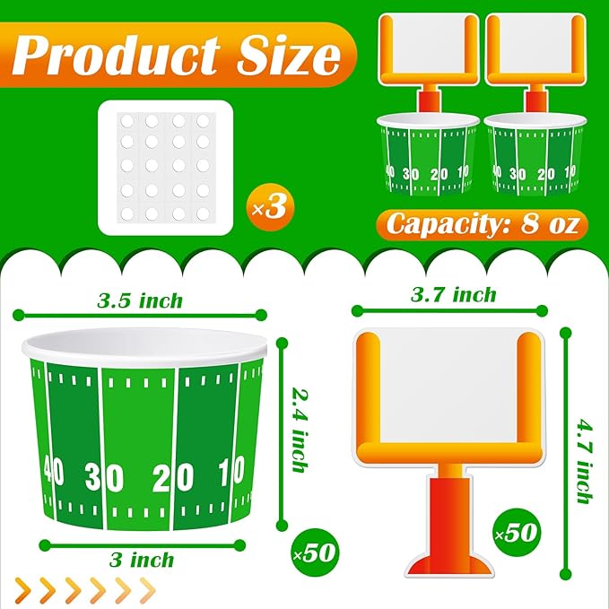 Suclain 50 Set Football Bowls Snacks Paper Cups Disposable Football Party Decorations Supplies Favors with Tailgate Cards for Kids Tailgate Games Birthday Sports Events Popcorn