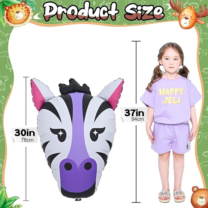 4pcs Large Jungle Safari Animal Balloons (23–34 In), Tiger Giraffe Zebra Monkey Head Foil Balloons for Kid Boys Jungle Safari Theme Birthday Party Wild One Zoo Woodland Baby Shower Party Decorations