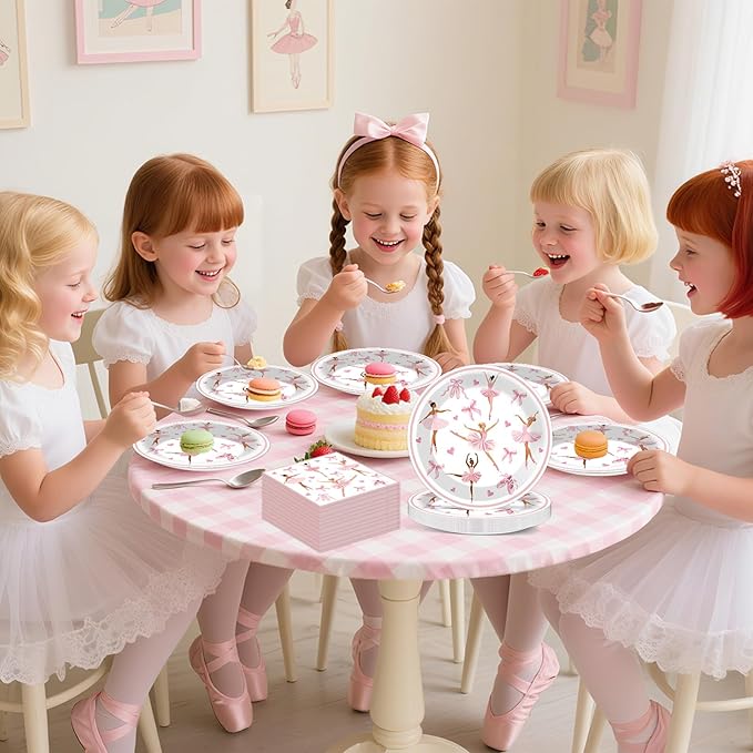96PCS Ballerina Birthday Party Paper Plates and Napkins Set Ballet Party Paper Plates Disposable Decor Ballerina Girl Theme Parties Set for Kids Dancing Girls Ballet Birthday Decorations