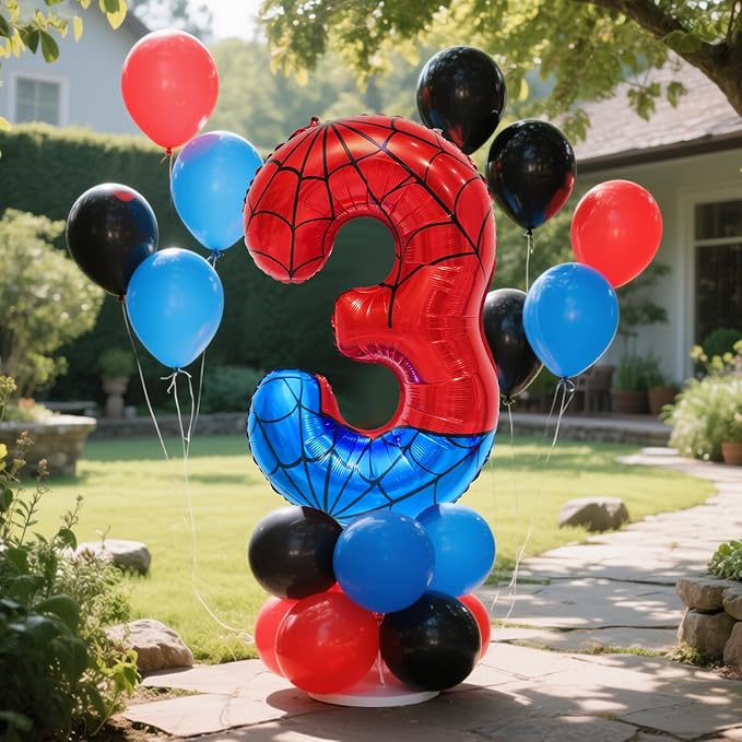Spider Web Number 3 Balloon Birthday Decoration, Superhero Themed 40in Giant Mylar Number Party Supplies