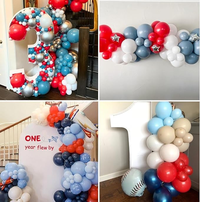Red Blue White Balloons, 12Inch 60Pcs Retro Navy Blue Matte Red and White Balloon, Royal Blue and Scarlet Latex Balloons for Boys Men Birthday Hero Theme Baseball Party Labor Independence Day Decor
