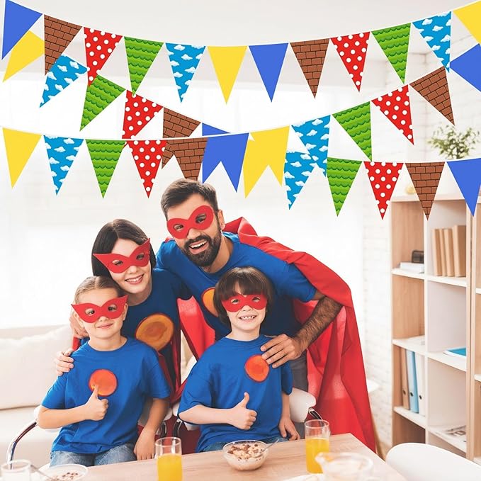 Pasimy 5 Pcs Brothers Birthday Decorations Red Blue Yellow Green Pennant Banners Flags Cartoon Brother Bunting Banner Garland for Cartoon Video Game Birthday Party Baby Shower Decoration