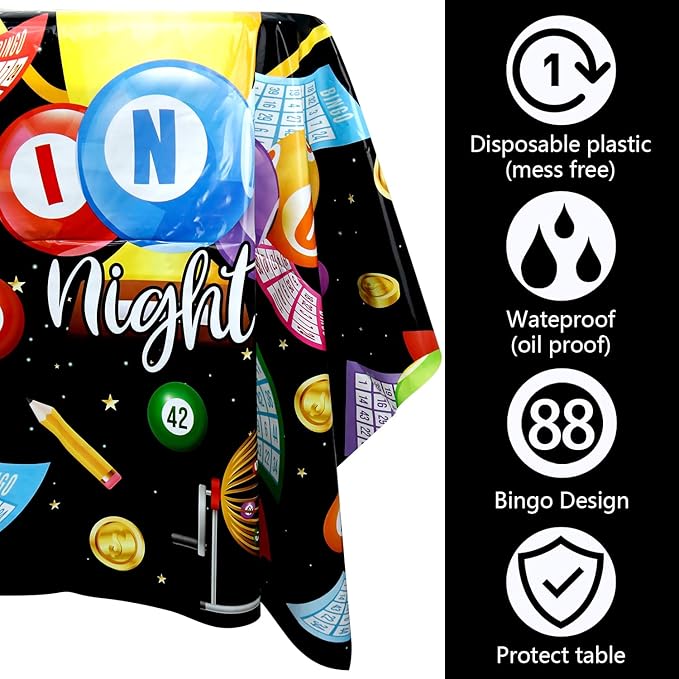 4 Pack Bingo Party Tablecloth Decoration - Bingo Party Decorative, Bingo Night Tablecover Table Cloth, for Game Night Supplies (51 x 86 Inches)