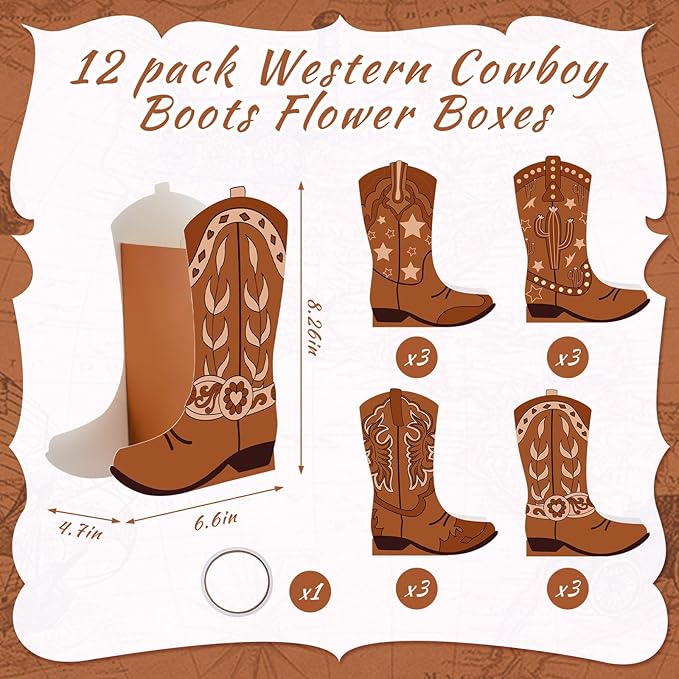 12 Set Western Cowboy Boots Flower Boxes Centerpiece Boot Shape Gift Boxes Party Decoration Vase Centerpieces for Tables for Rodeo Birthday Baby Shower Wedding Supplies
