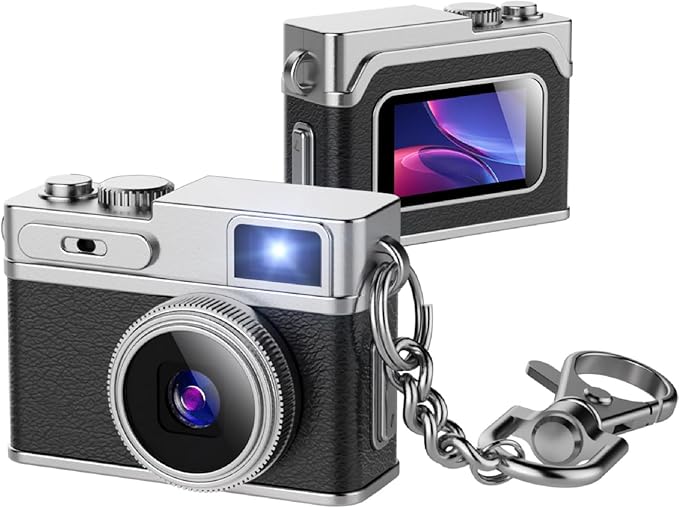 1080P HD Tiny Retro Keychain Digital Camera, with 32GB SD Card & OTG Adapter & Card Reader, 0.96" Screen Vintage Compact Micro Pocket Camera for Travel, Concert, Study Recording - ((Black)