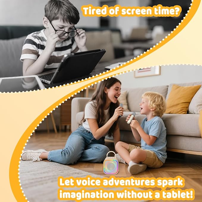Karaoke Machine,Mini Karaoke Machine with 2 Wireless Mics (Built-in Storage),Portable Bluetooth Speaker, Fun Voice Effects/Dynamic LED Lights -Christmas Birthday Gifts for Girls Ages 4-12 -Beige