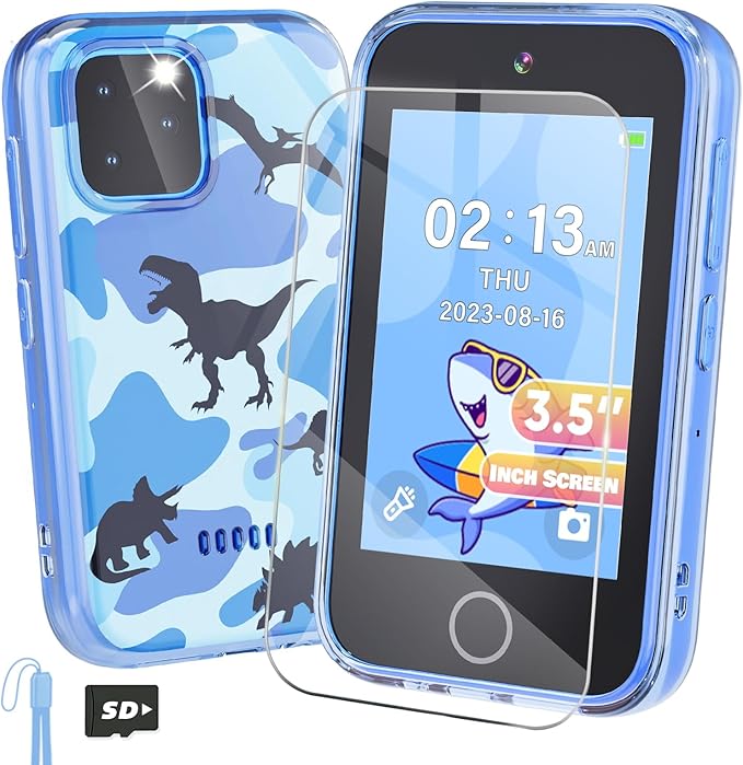 Kids Smart Phone, 3.5" Touchscreen Dinosaur Phone for Kids 3 4 5 6 7 8 9 Years Old, Educational Toddler Phone with Dual Camera ABC Learning Video Player Game, Christmas Birthday Gifts for Boys Age 3-9