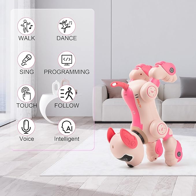 Voice&Remote Control Robot Dog Toy: Programmable Voice Robotic Puppy for Kids Smart Interactive Robot Dog Dancing Singing Stunt Animal Toy for Toddler Toys 3-8 Year Gift