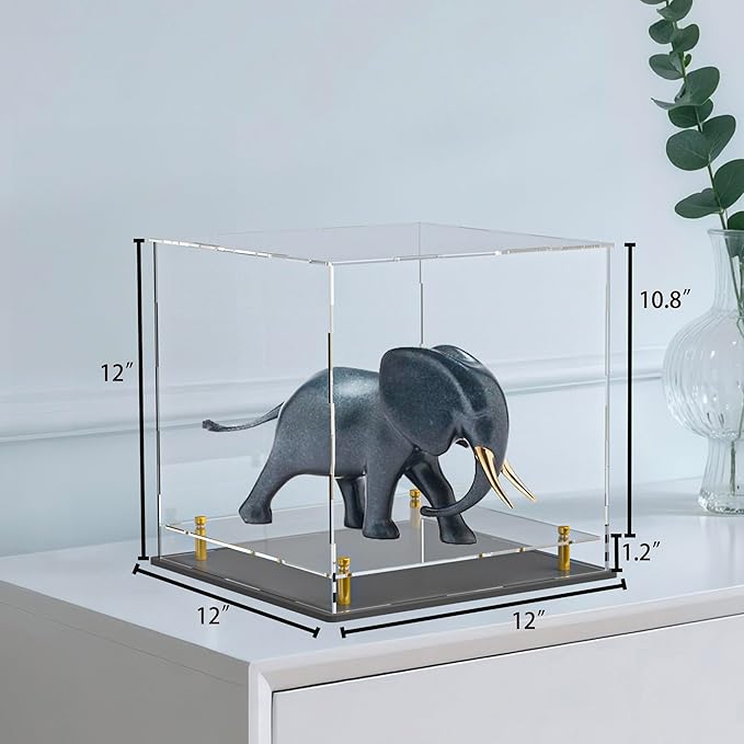 Acrylic Display Case with Floating Shelf & Thick Base for Basketball – Clear UV-Protected Figure Collectible Showcase for Souvenirs, Figurines, and Memorabilia (12" Lx12 Wx12 H)