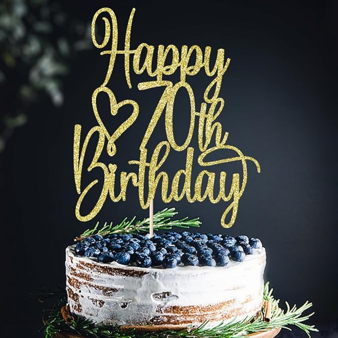 Gold Glitter Happy 70th Birthday Cake Topper - Cheers to 70 Years Cake Topper, 70 & Fabulous Cake Decoration for Hello 70th Birthday Anniversary Party Cake Decorations Supplies