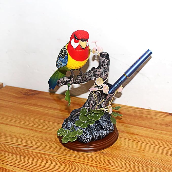 nulala Simulation Parrots Birds Ornament - Voice Controlled Eastern Rosella Parrots Chirping and Wings Flap - Electronic Birds Pet for Home Garden Decor Ornament (517E)