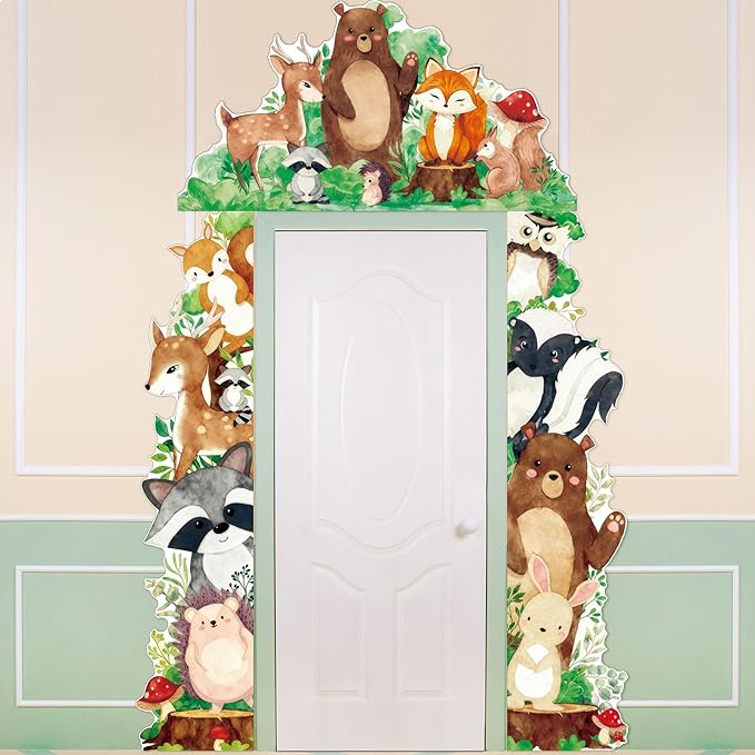 Namalu 3 Pcs Woodland Animals Door Banners Decorations Watercolor Woodland Birthday Porch Sign Forest Animals Hanging Banners for Kids Preschool Kindergarten School Home Classroom Party Decor