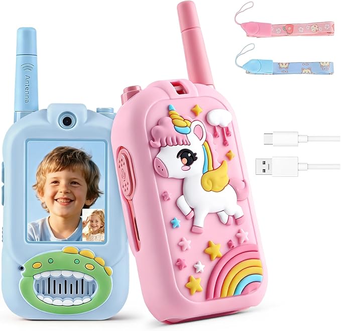Video Walkie Talkies for Kids 2 Pack Rechargeable Kids Video Walkie Talkies Gift Box Set with Silicone Case, Walkie Talkies for Indoor Outdoor Play Birthday for Boys Girls Ages 3–12