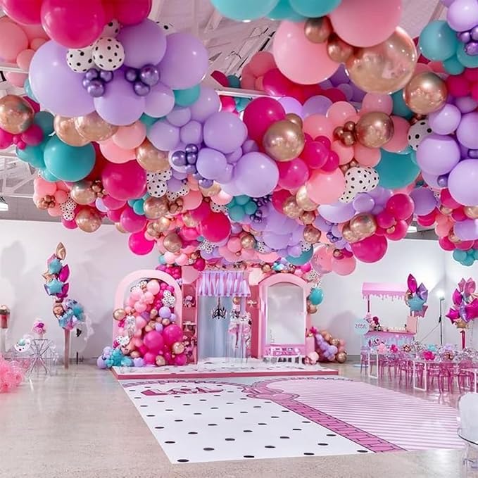 Metallic Hot Pink Magenta Purple Bonfetti Balloons - 12 Inch Pink Heart Balloons for Girls Princess Happy Birthday Party Decorations Baby Shower