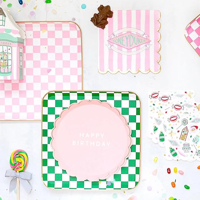 Harry Potter X Bonjour Fête Honeydukes Large Pink Stripe Napkins | Gold Foil | Premium 3-Ply Lunch Napkins for Harry Potter Themed Parties | Pack of 20, 6.5" Folded | Festive Party Supplies