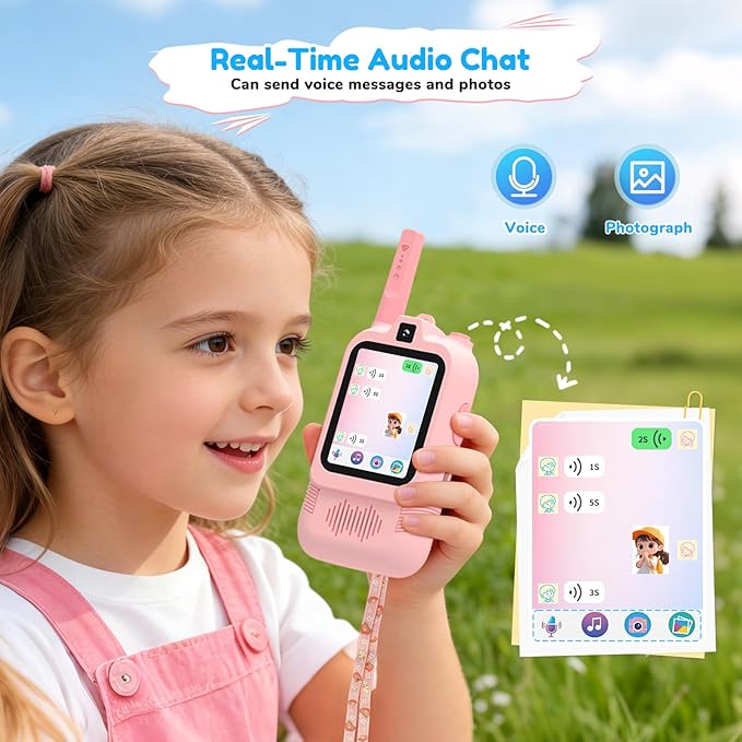 2026 Upgraded Video Walkie Talkies for Kids, 2-Pack Rechargeable Video Walkie-Talkie Toys, Toys for Boys and Girls Ages 3-12, Suitable for Family Games, Outdoors, Camping (Blue & Pink)