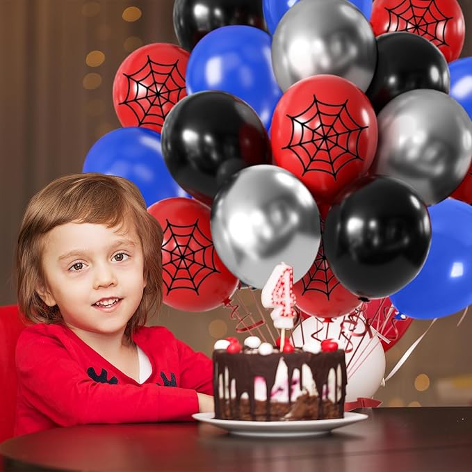 50pcs 12inch Black Red Blue Silver Balloon,Red with Spider-Web Printed Balloons for Boys Girls Halloween Party Birthday Decorations Birthday Balloons Baby Shower Party Supplies Gifts